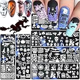Halloween Nail Art Stamping Plates, 6 PCS Halloween Nail Stamper Kit Horror Ghost Skull Pumpkin Spider Witch Nail Art Stencils Plates Halloween Holiday Party Manicure Template Design Tool
