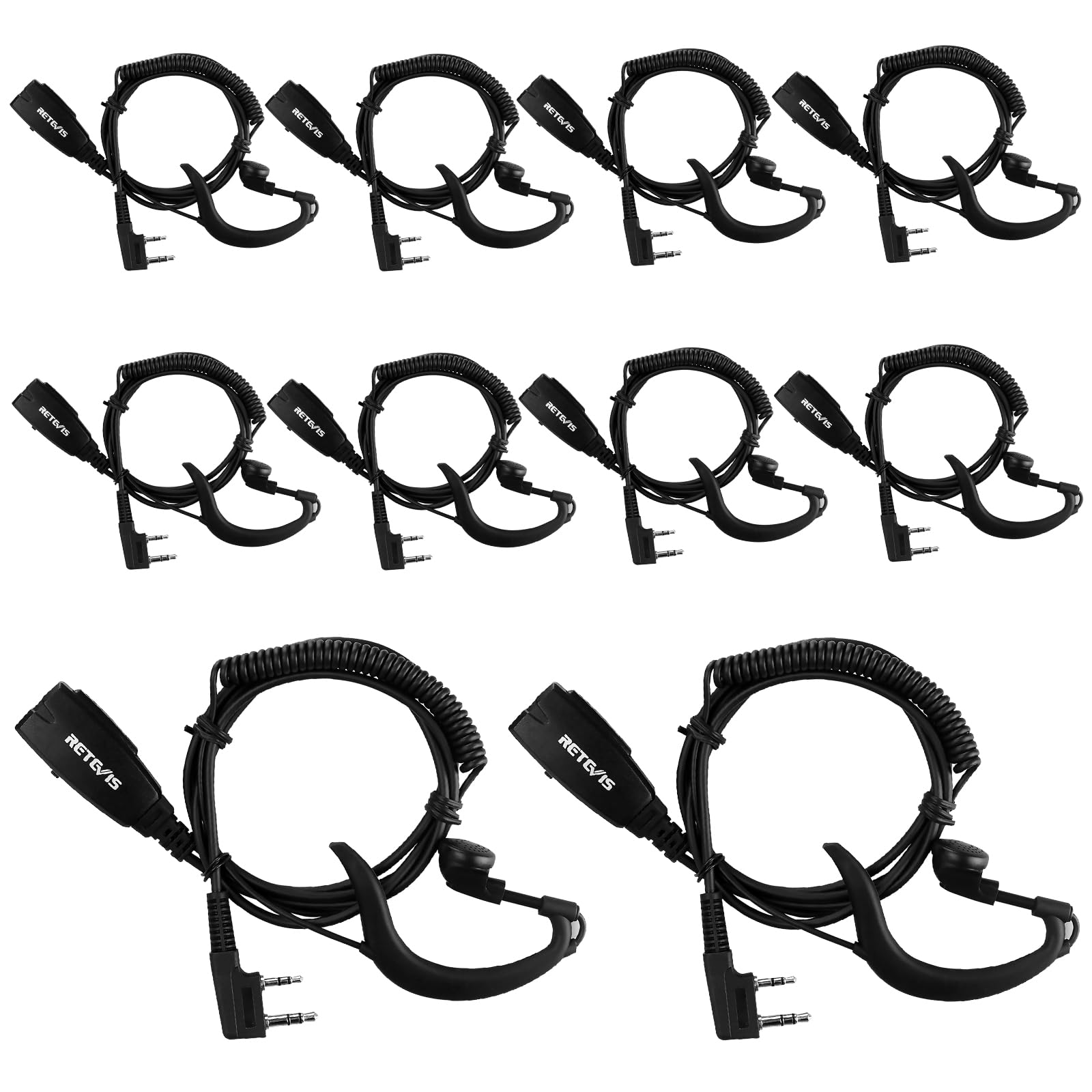 Retevis EEK016 G-type Walkie Talkie Earpiece VOX Hands Free Radio Earpiece Compatible with 2 Way Radio RT24 RT619 Baofeng UV5R 888S eSynic Radio Ear Pieces 2 Pin with Coil (10 Pcs)