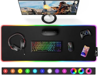 Gimars RGB Gaming Mouse Pad, 800×300mm XXL Mousepad com 12 modos de iluminação LED, Rato Mat Smooth Surface Primeira base de borracha antiderrapante impermeável para desktop, Office Gamer