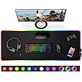 Gimars Large Gaming Mouse Pad with Stitched Edges, RGB Mouse Pad with 12 LED Lighting Modes, Premium Micro-Weave Cloth, 5mm Thickened Mat, Keyboard and Mouse Pad for Desk, Gaming, Office