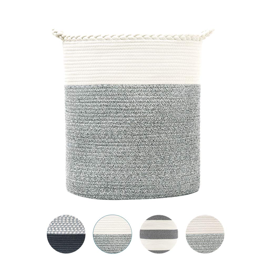 Natural Cotton Large Rope Blanket Basket Rope Basket, Woven Storage Basket, Large Basket, Blanket Basket Living Room, Toy Basket, Pillow Basket, Round Basket (Color 03, 35x46cm)