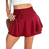 LYANER Women's Flowy Shorts Tiered Ruffle Skort High Wasit Boho Mini Skirt with Shorts