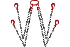 SCIEO Chain Sling for Lifting 5/16 Inch x 10 Ft Lifting Chain Sling with 4 Legs and Grab Hooks, 4 Way Chain Sling G80 Engine Chain Hoist Lifts with 11000LBS 5T Capacity for Transport & Towing Cargo