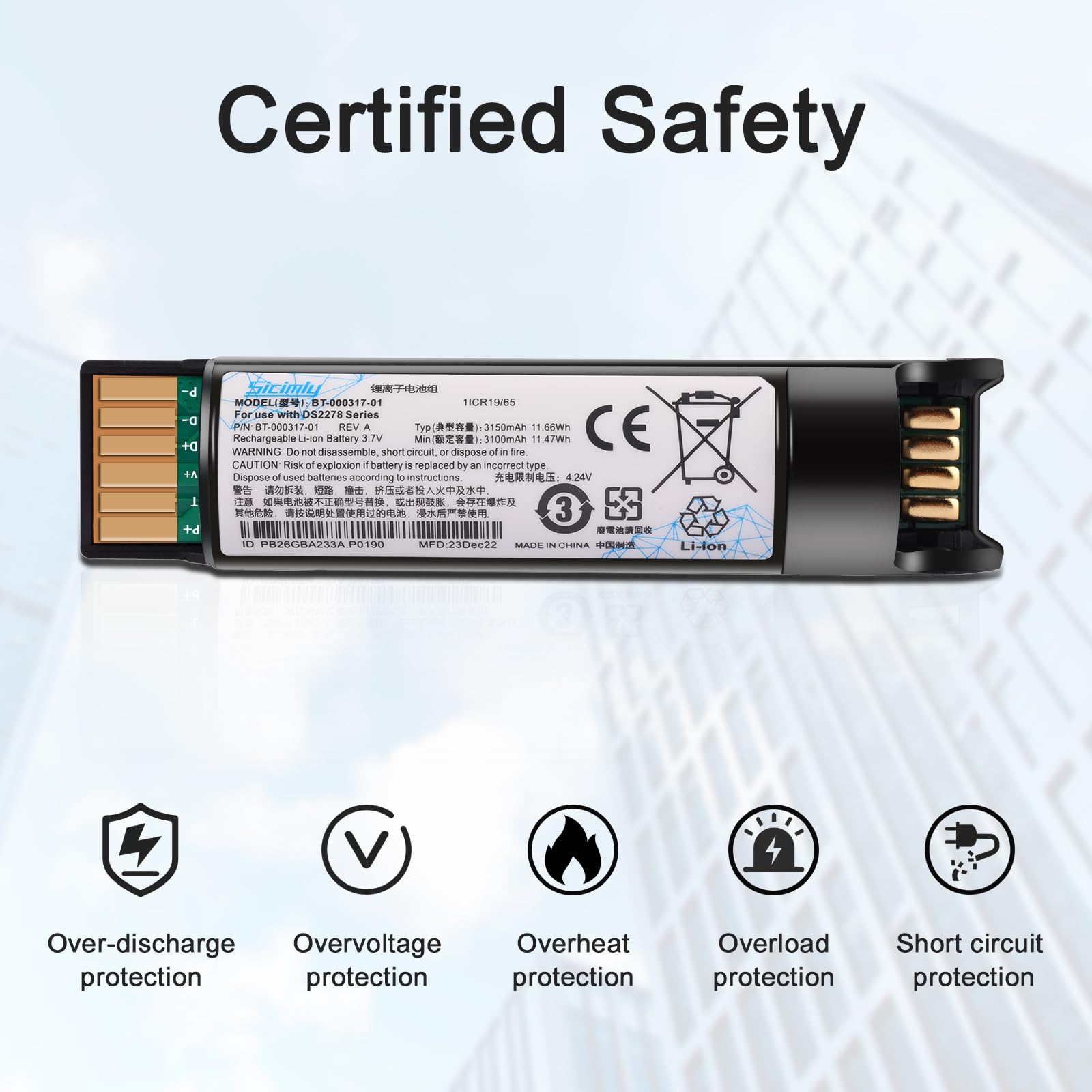 BT-000317-01 for Zebra DS2278 Battery,for Zebra DS22-Compatible with DS22 DS2278 DS2208 CR2278 Series Handheld Barcode Scanners, Lithium-Ion.