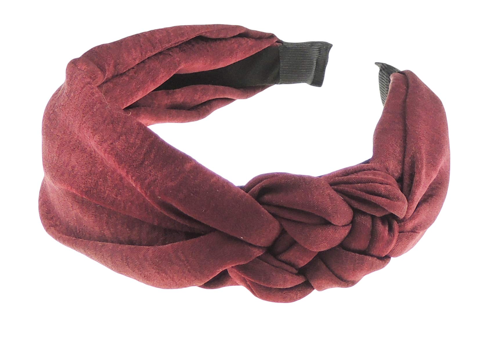 Womens Satin Evening Fancy Knot Twist Twisted Turban Wide Thick Formal Boho Vintage Headband Alice Band Hair Accessories Hairband Christmas Wedding Bridesmaid Party Side Triple Knotted (Burgundy)