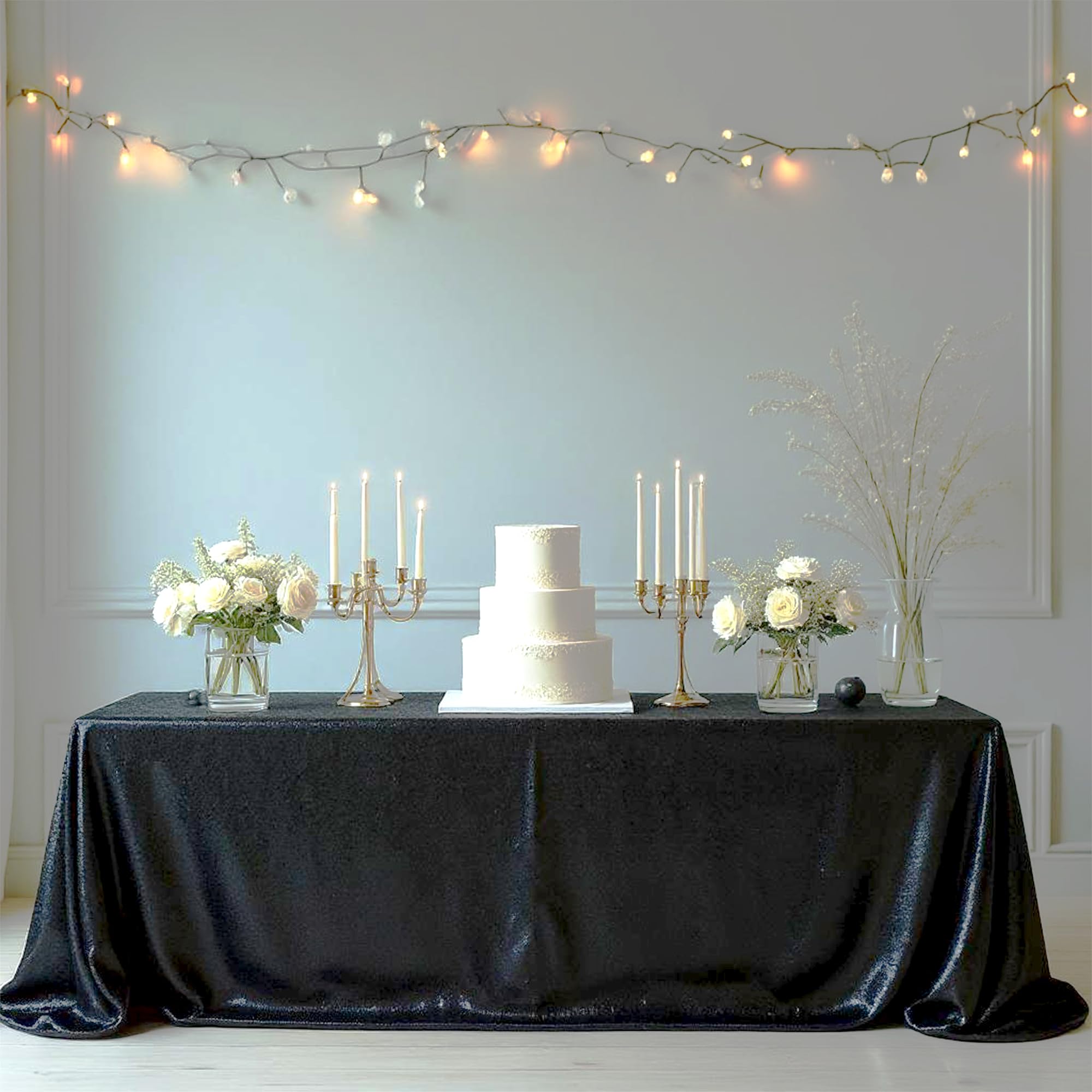 Trimming Shop 1pc Black Sequin Tablecloth 70" x 108" Rectangle Shiny Sequin Sparkly Tablecover for Parties Wedding Reception Banquets Birthday Baby Shower Festival Ceremony Cake Dessert Tablecloth