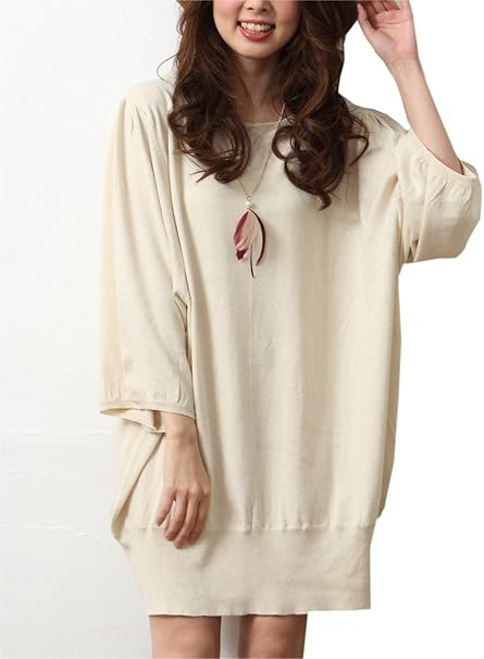 Amazon Goldjapan ゴールドジャパン 大きいサイズ 大きいサイズ レディース ビッグドルマンスリーブ バルーン ニット チュニック ワンピース 体型カバー ワンピース チュニック 通販