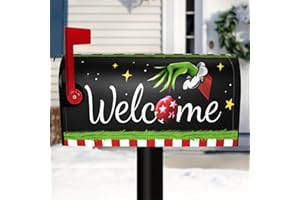 MTZBGS Christmas Welcome Mailbox Cover Magnetic, Winter Box Cover Green Holiday Mailbox Wraps Funny Post Letter Box Christmas Garden Yard Decor Outdoor，Standard Size 18"x21"
