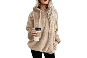 ReachMe Womens Oversized Sherpa Pullover Hoodie with Pockets Fuzzy Fleece Sweatshirt Plaid Fluffy Jacket Coat