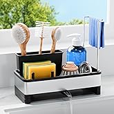 Laveshop Sponge Holder for Kitchen Sink, Rustproof Stainless Steel Sink Caddy with Auto-Drain, Removable Brush Holders, Soap and Dishcloth Organizer, Black