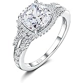 DAYBYDAY Birthstone Rings for Women, 925 Sterling Silver Marquise/Cushion Cut Sapphire/Emerald/Aquamarine Ring, Gemstone Engagement Promsie Rings for Her Size 6-10