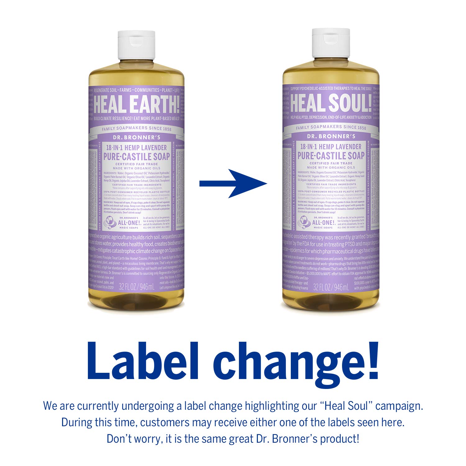 Dr. Bronner’s - Pure-Castile Liquid Soap (Lavender, 32 ounce, 2-Pack) - Made with Organic Oils, 18-in-1 Uses: Face, Body, Hair, Laundry, Pets and Dishes, Concentrated, Vegan, Non-GMO : Bath Soaps : Beauty