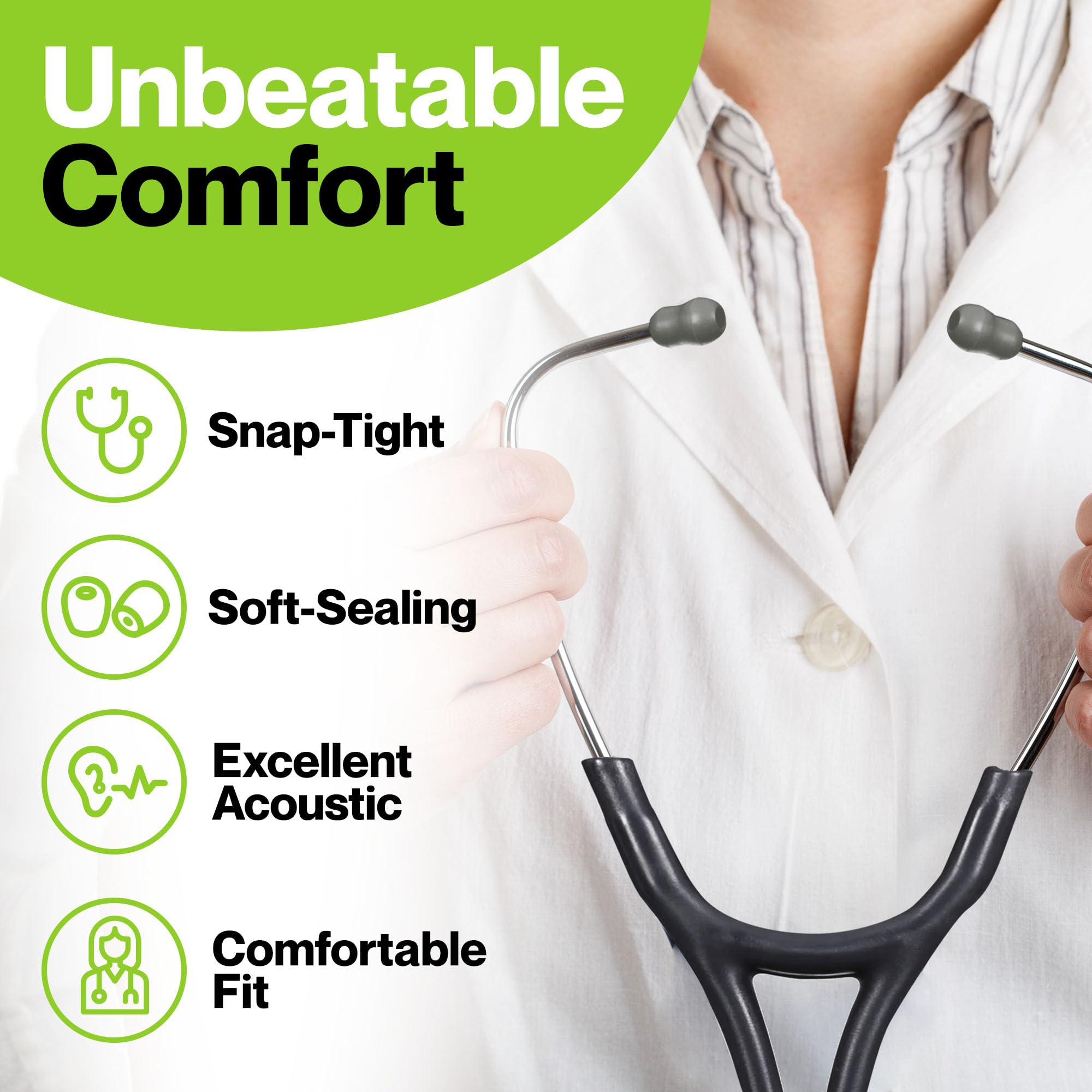 Durabasics Classic 3, Cardiology 3 & Cardiology 4 Accessories Kit for Littmann Stethoscope Replacement Parts & Littmann Stethoscope Parts - Fits Classic III, Cardiology III & IV - Grey