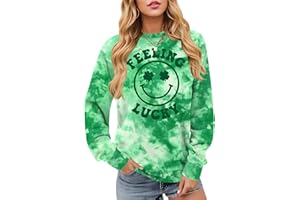ALIREVERIE Womens St Patricks Long Sleeve Shirt Shamrock Graphic Irish Crewneck Sweatshirts
