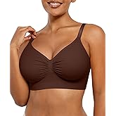 SHAPELLX Wireless Bra for Womens Breathable Lounge Seamless Bra Comfortable Soft Bralette Plus Size V Neck Everyday Bras Brown XXL