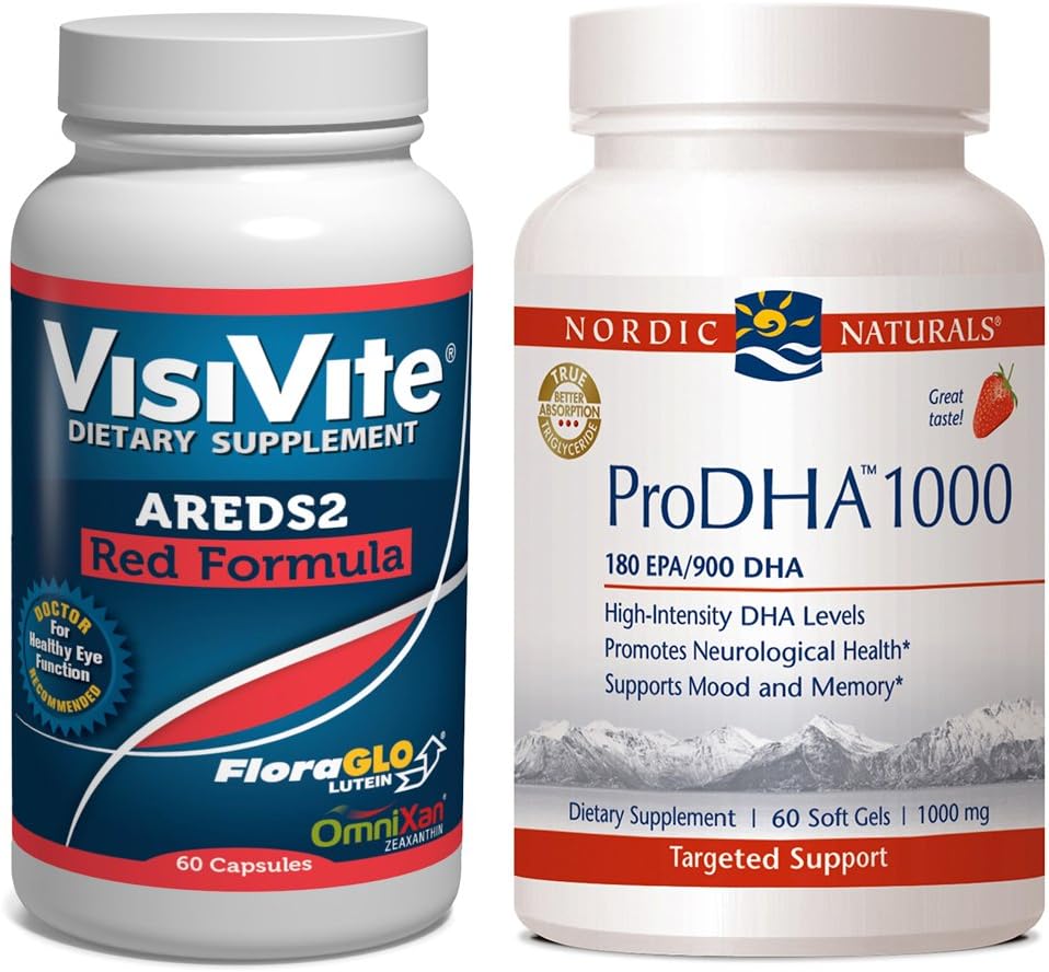 VisiVite Premier Ocular Formula No. 2 Combo (1 VISIVITE AREDS2 SELECT-60 capsules bottle & 1 ProDHA 1000-60 softgels)