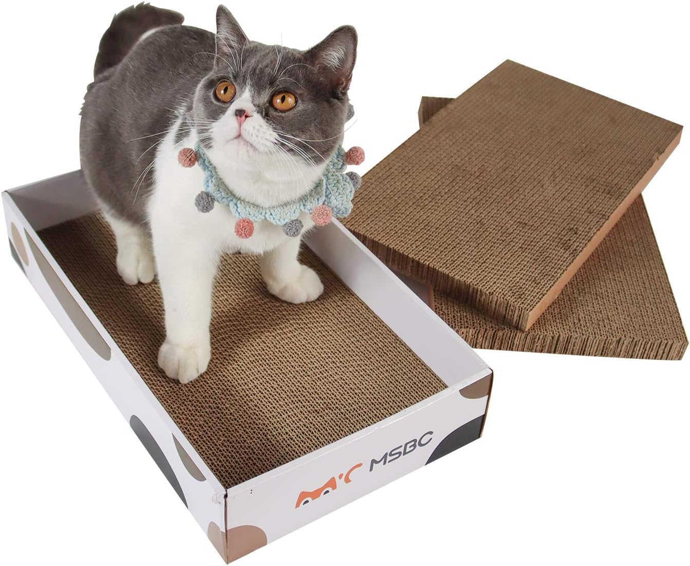 MSBC Cat Scratcher Carboard Refill Box with 3 Pieces 17"x10" Board, Kitty Cat Scratching Pad Recycle Corrugate Scratcher Cat Scratch Lounge Long Lasting Reversable : Pet Supplies