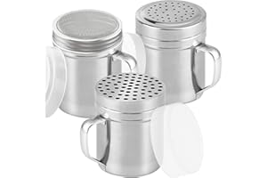 CUSINIUM [Set of 3] 10oz Stainless Steel Dredges With Handle - Fine Mesh + Medium Holes + Large Holes (For Coarse Seasonings)