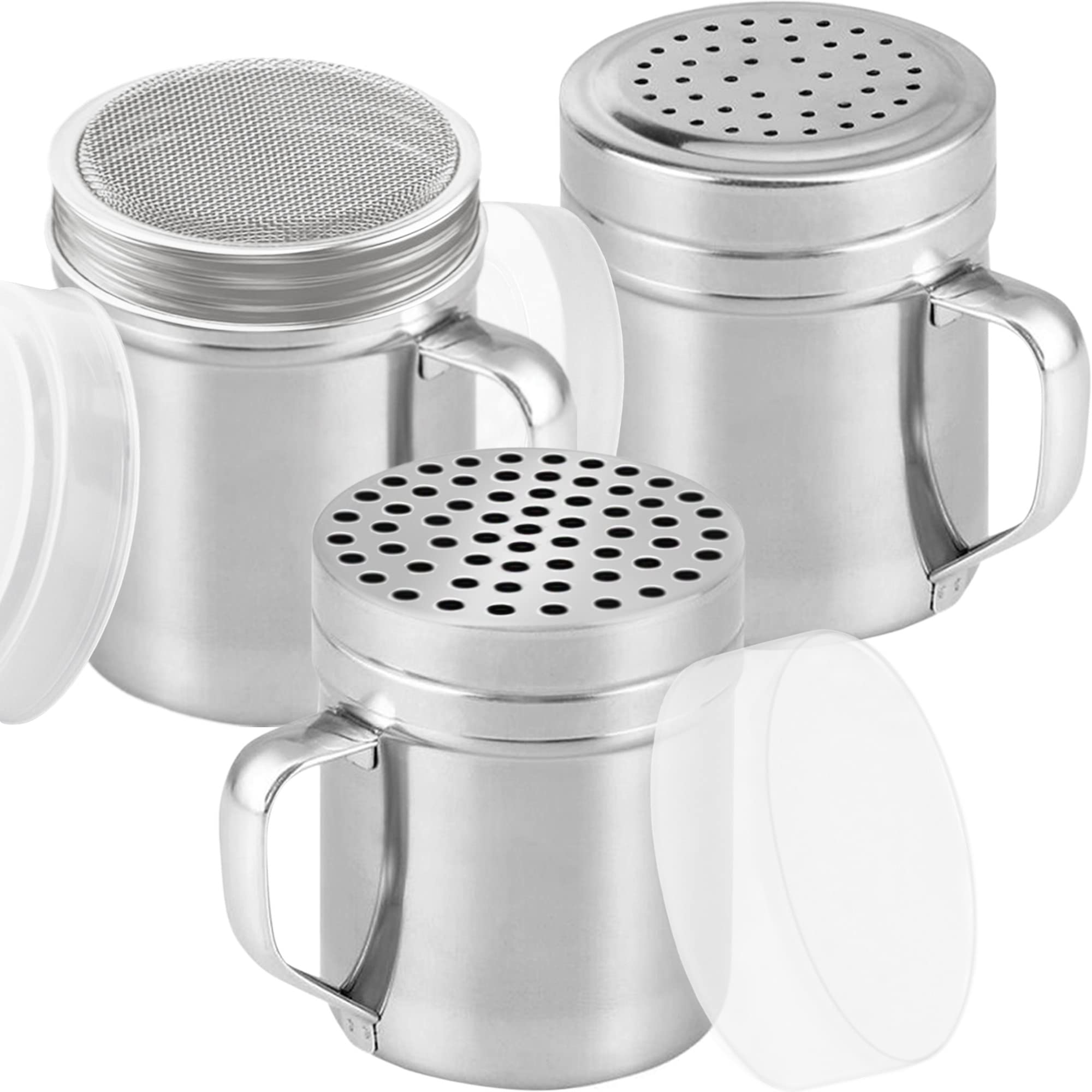Photo 1 of CUSINIUM [Set of 3] 10oz Stainless Steel Dredges With Handle - Fine Mesh + Medium Holes + Large Holes (For Coarse Seasonings)