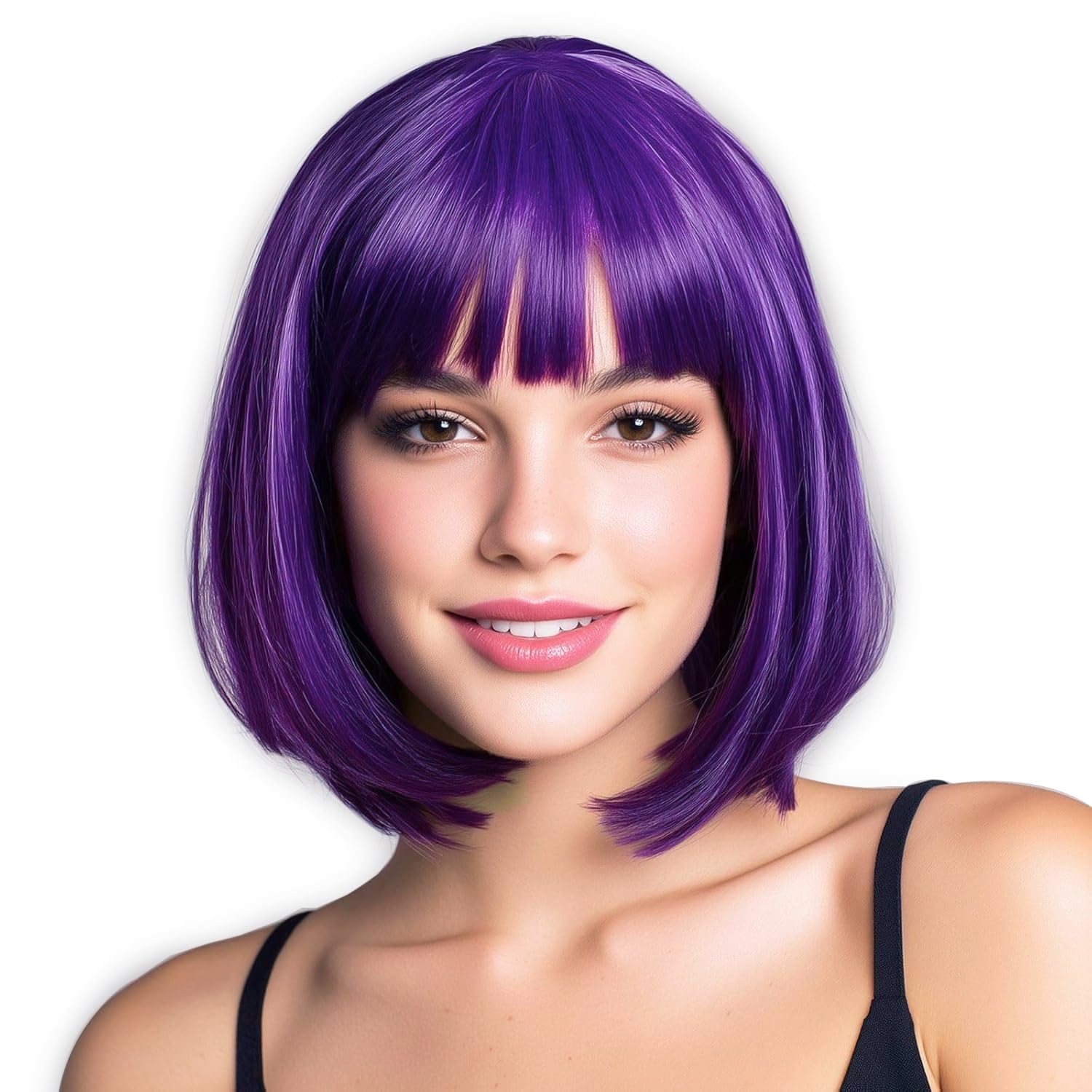 YEESHEDO Dark Purple Short Bob Wig with Bangs 12" Synthetic Straight Carnival Costume Party Cosplay Christmas Halloween Flapper Hair Wigs for Women