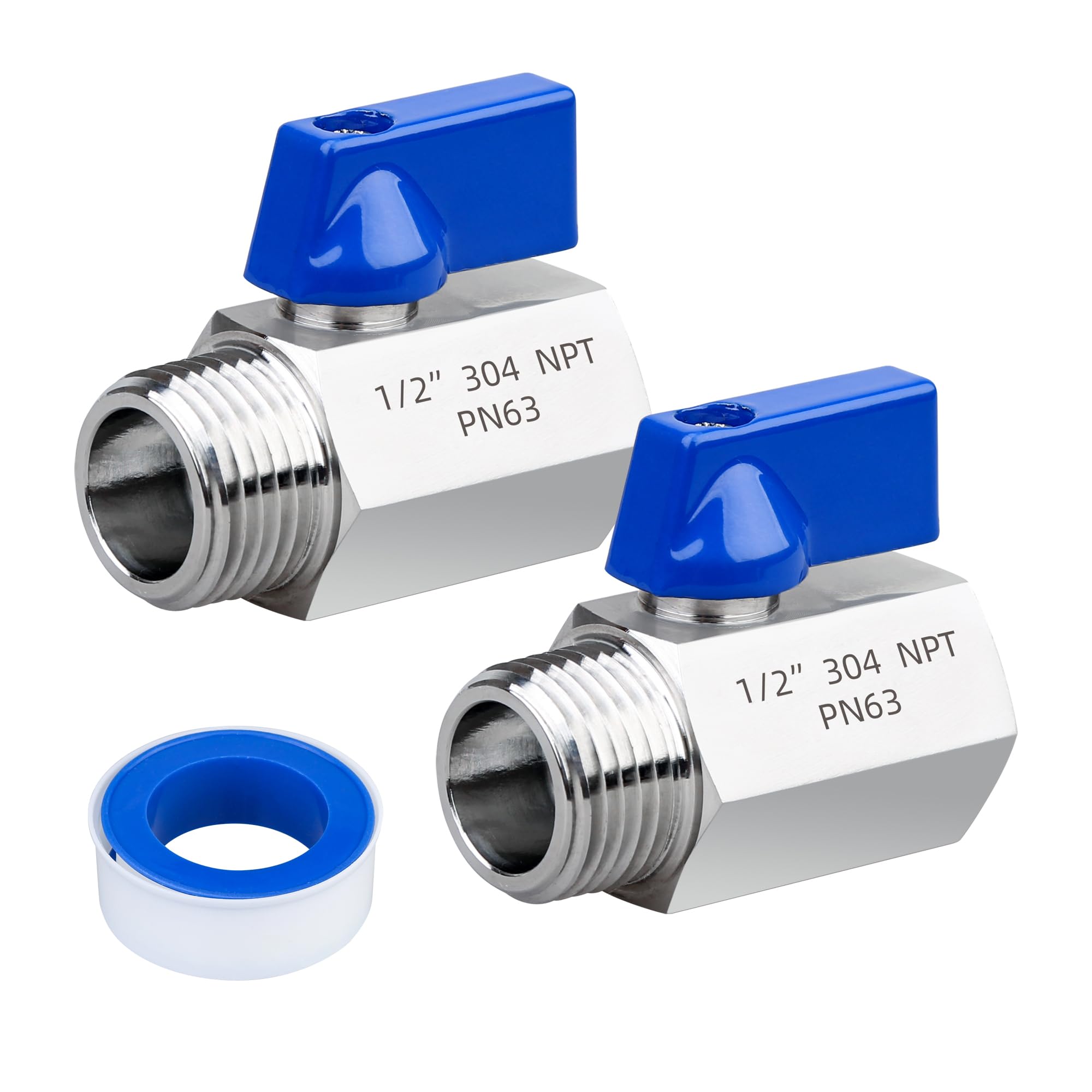 Photo 1 of 1/2 inch Ball Valve 2-Pack, NPT Female x Male Mini Ball Valve, Genuine 304 Stainless Steel Shut-Off Valve for Water, Gas, Fuel & Oil, 1/4 Turn Quick Install for Home, RV & Plumbing