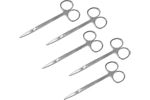 Cynamed Iris Micro Dissecting Precision Lab Scissors, Fine Point Straight - Perfect for Doctors, Nurses, EMS, Students, Education & Training and More (Pack of 5)