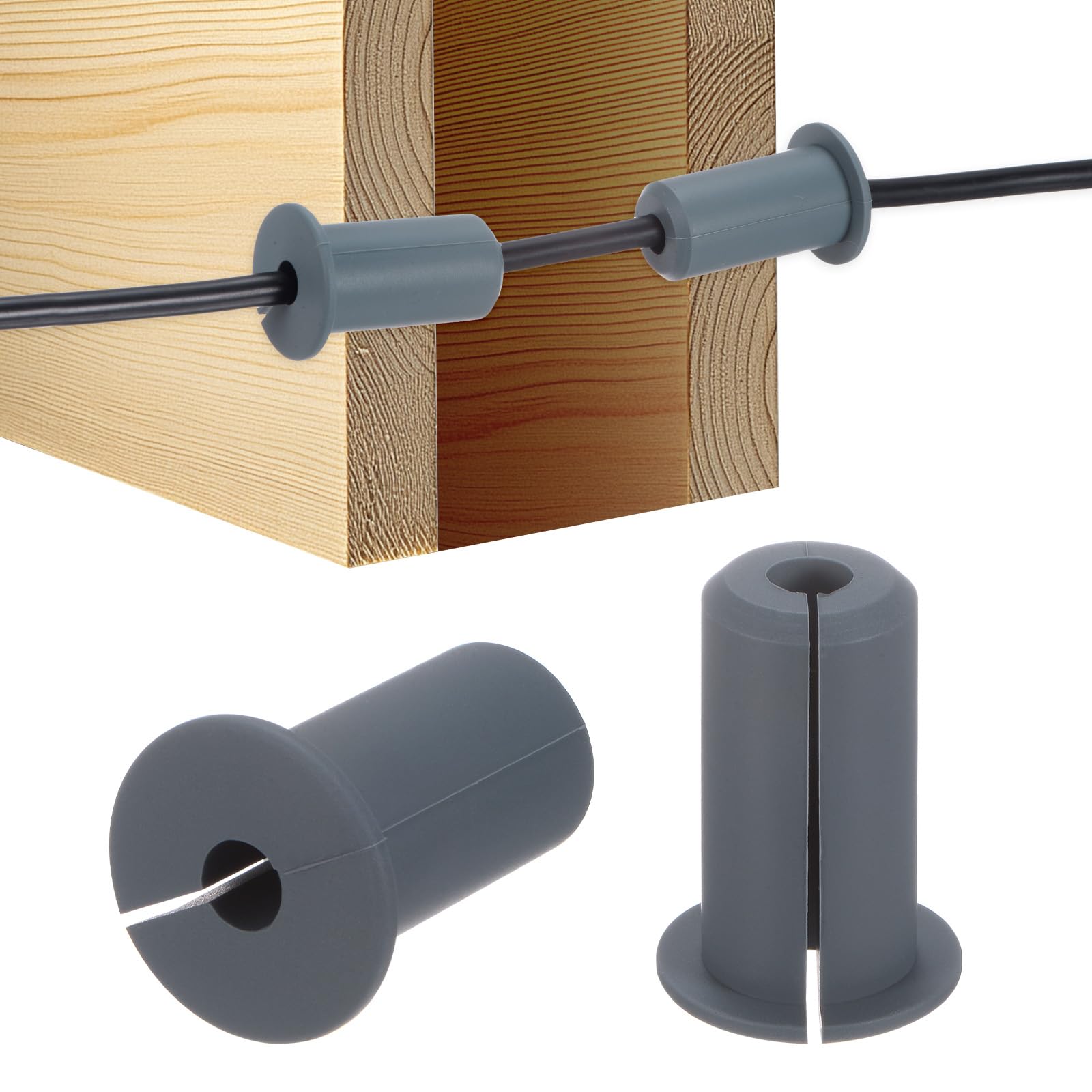 M METERXITY 2-Pack Cable Routing Kit, for 3/4 Inch Wall Hole Silicone Feed Through Wall Grommet Cable Punch Grommet Wall Hole Cover Bushing for Ethernet Cable [38mm Length, Grey]