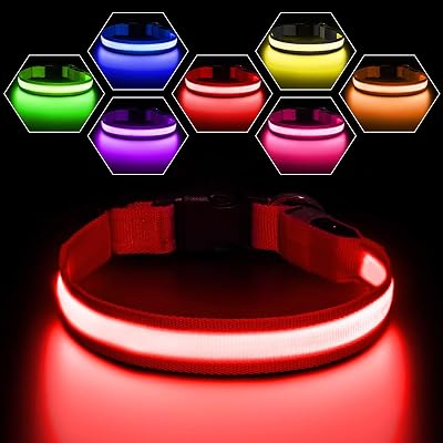PcEoTllar Light Up Dog Collar 8 Modes USB Rechargeable Red 7 Colors