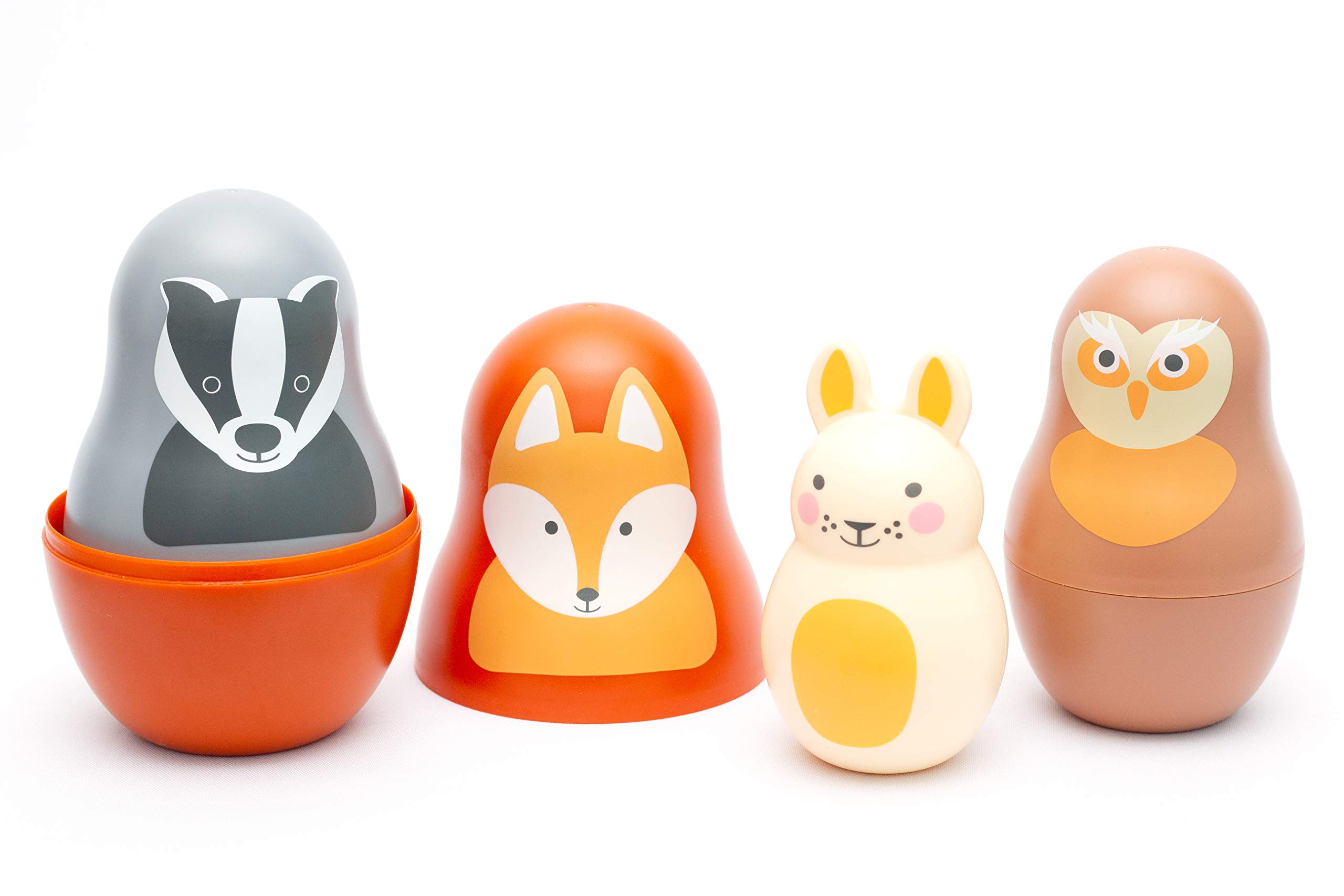 Rosa & Bo Woodland Friends Nesting Babies with Chiming Rattle - Russian Doll Educational Sensory Stacking Toy suitable for 6 months, 1,2 and 3 Year Old Boys and Girls