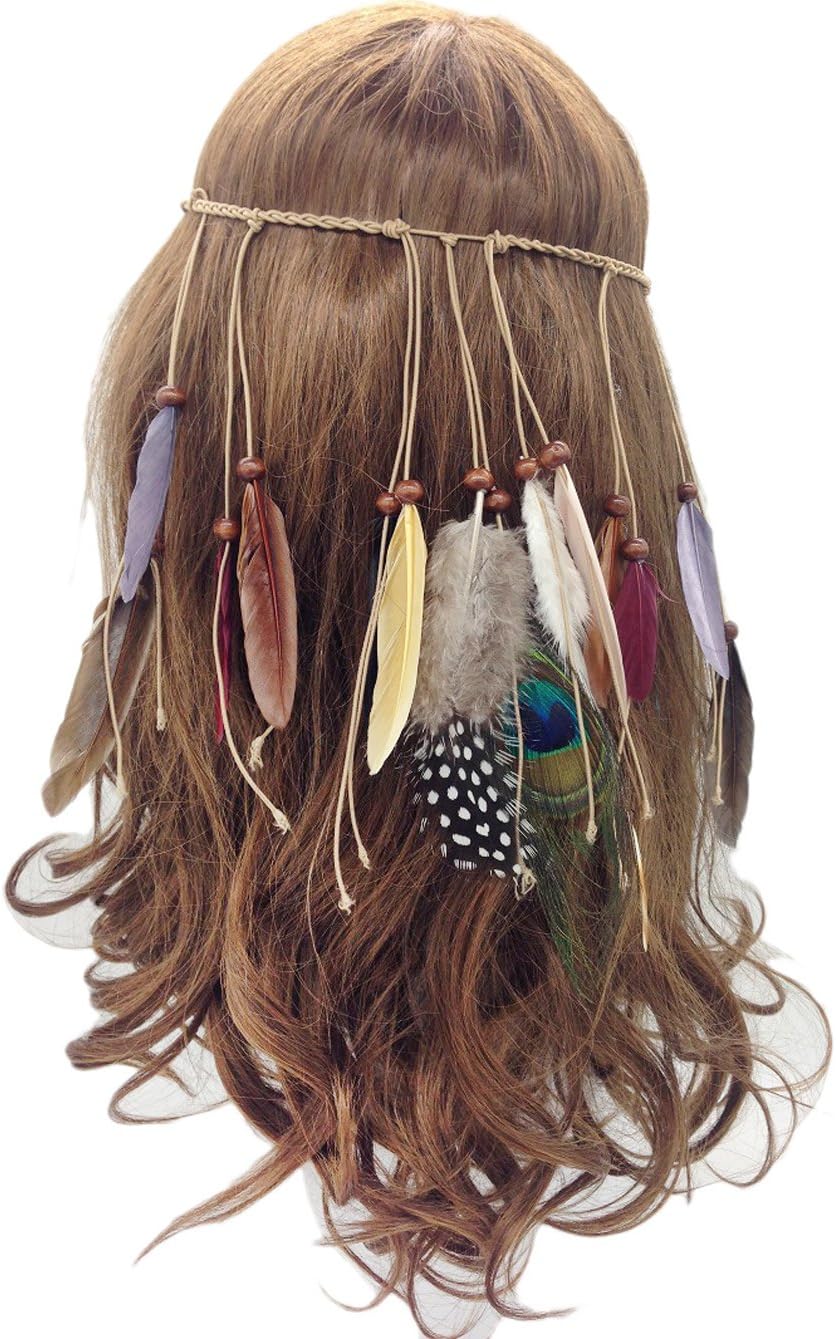 Gerilea Women Bohemia Peacock Feather Tassel Headbands Headwear Hair Accessories