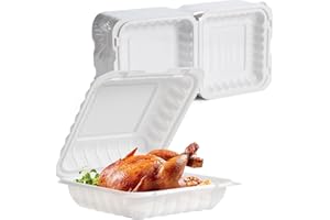 EKOSAVOR Take Out Food Containers, 8 Inch Plastic Clamshell To Go Containers with Lids 34OZ Reusable BPA Free 55 Pack Hinged Heavy-Duty White MFPP Disposable To Go Boxes for Meal Prep Food Storage