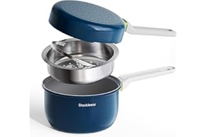 Ceramic Non Stick Frying & Sauce Pan Set, 2.5QT Saucepan, 7" Egg Omelette Pan & 18/10 Stainless Steel Steamer, Induction Cook