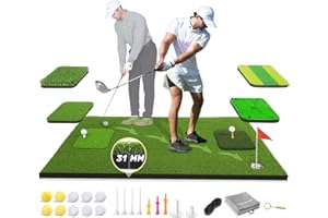 MyVoice Ultimate Golf Mat Set - 5x4ft Large Golf Hitting Mat for Indoor & Outdoor Use, Thickened Design with Interchangeable Mats, Includes 10 Practice Balls & 9 Tees, Golf Enthusiasts