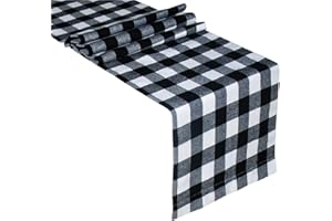 Senneny Buffalo Check Table Runner Cotton Black and White Plaid Classic Stylish Design for Family Dinner Christmas Holiday Birthday Party Table Home Decoration (White and Black, 14 x 72 Inch)