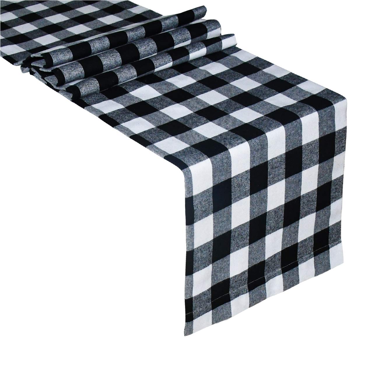 Photo 1 of Senneny Buffalo Check Table Runner Cotton Black and White Plaid Classic Stylish Design for Family Dinner Christmas Holiday Birthday Party Table Home Decoration (White and Black, 14 x 72 Inch)