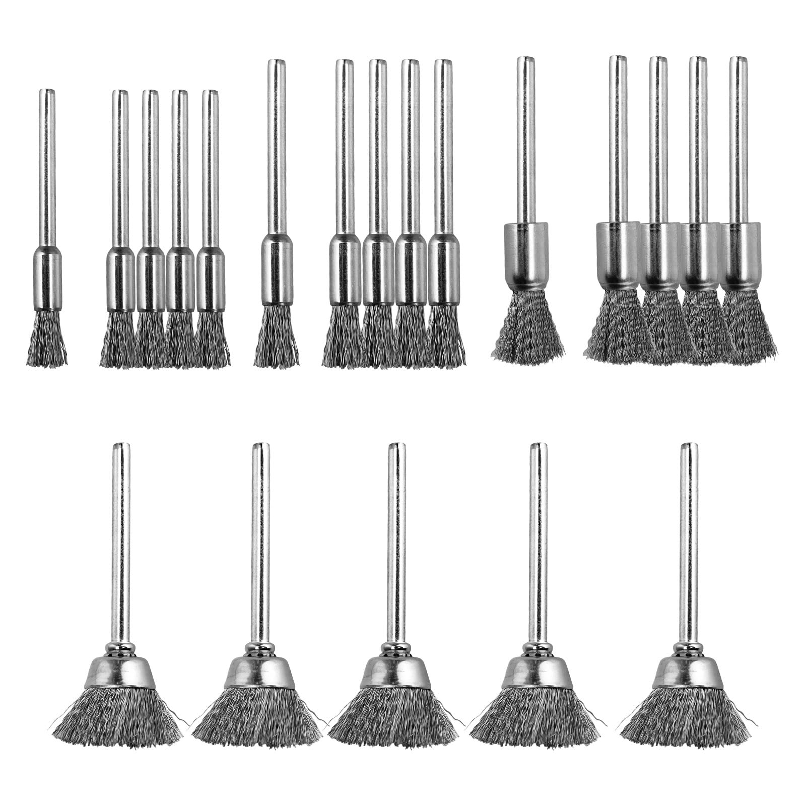 KLEHOPE Wire Brushes Cup Wheels 20 Pieces Coated Wire Brush Set for Dremel Rotary Tools Polishing Accessories for Rust Removal, Stripping and Abrasive Drill Attachment