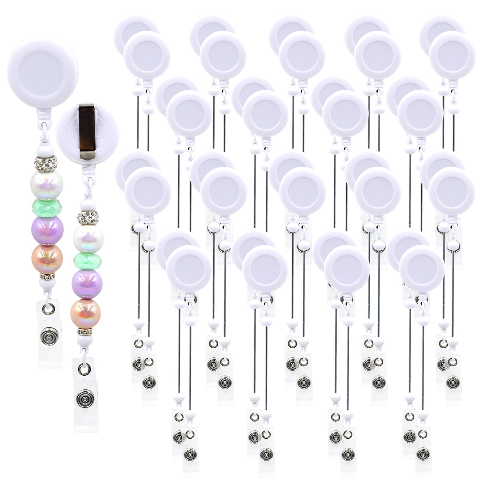 60pcs White Beadable Badge Reels Making Kits