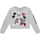 Disney Ladies Mickey Mouse Fashion Shirt Mickey Mouse Cropped Crewneck with Sleeve Print