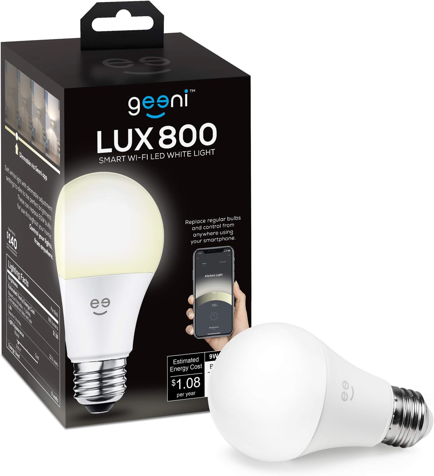 Geeni LUX 1050 A21 Smart Wi-Fi LED Tunable White Light Bulb, 75 W
