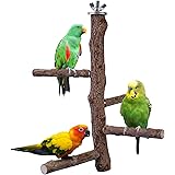 Filhome Bird Perch Stand Toy, Natural Wood Parrot Perch Bird Cage Branch Perch Accessories for Parakeets Cockatiels Conures M