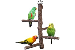 Filhome Bird Perch Stand Toy, Natural Wood Parrot Perch Bird Cage Branch Perch Accessories for Parakeets Cockatiels Conures Macaws Finches Love Birds (M: 10" Length)