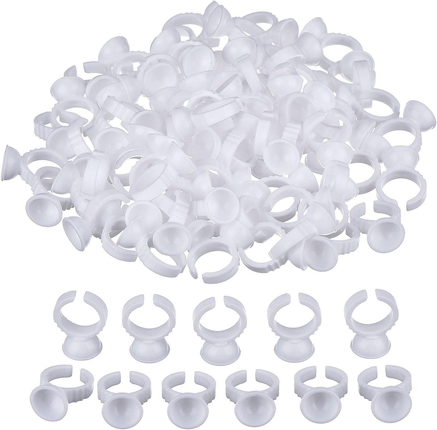 eBoot 100 Pack Makeup Glue Rings Tattoo Glue Holder Disposable Plastic Nail Art Eyelash Extension Rings
