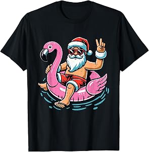 Christmas in July Shirt Boys Kids Santa Flamingo Summer Xmas T-Shirt