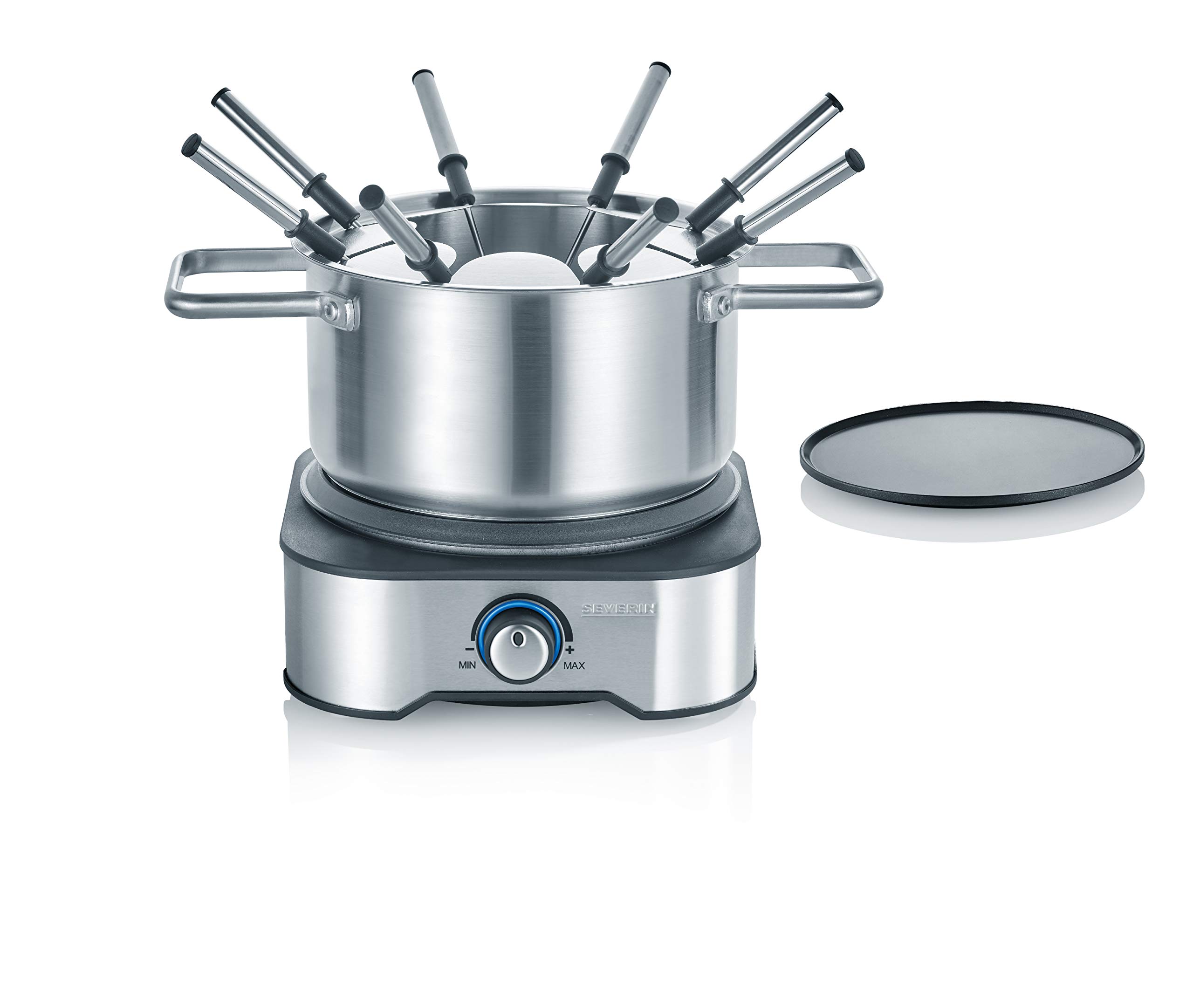 SEVERIN FO 2409 Fondue and Crêpe Maker, 2-in-1, Cheese, Chocolate Fondue, Crêpes, Fun Cooking, 1500 W, 1.3 liters, Stainless Steel