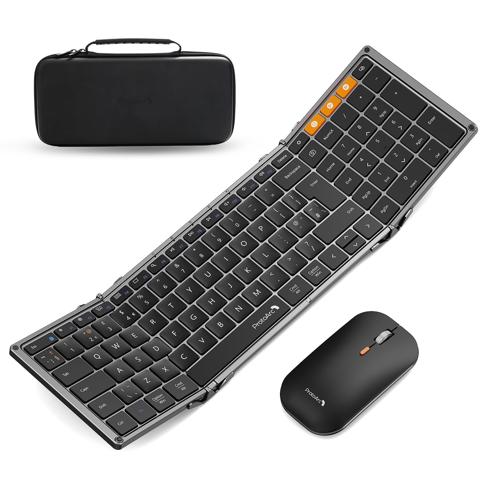 ProtoArc XKM01 Foldable Keyboard And Mouse Combo Rechargeable Folding Bluetooth Keyboards Mice For Business Travel Laptop IPad