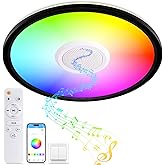 UprizeP RGB LED Ceiling Light, with Bluetooth Speaker, 24W 11Inch Smart Music Ceiling Lamp with App and Remote Control, 3000K-6500K Color Changing Lights Fixture for Child Bedroom Bathroom, Black