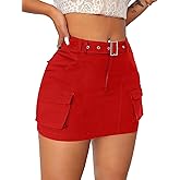 Cargo Skirts for Women Low Waist Button Mini Skirt with Pockets