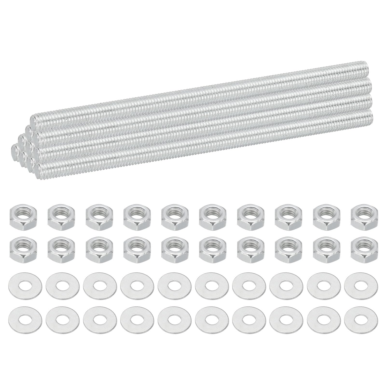 PATIKIL M5 Carbon Steel Fully Threaded Rods, 25 Set 3.7 Inch Length Long Threads Rod Bar Studs with Nuts and Washers for Furniture Mounting Machinery Manufacturing, White Zinc Tone