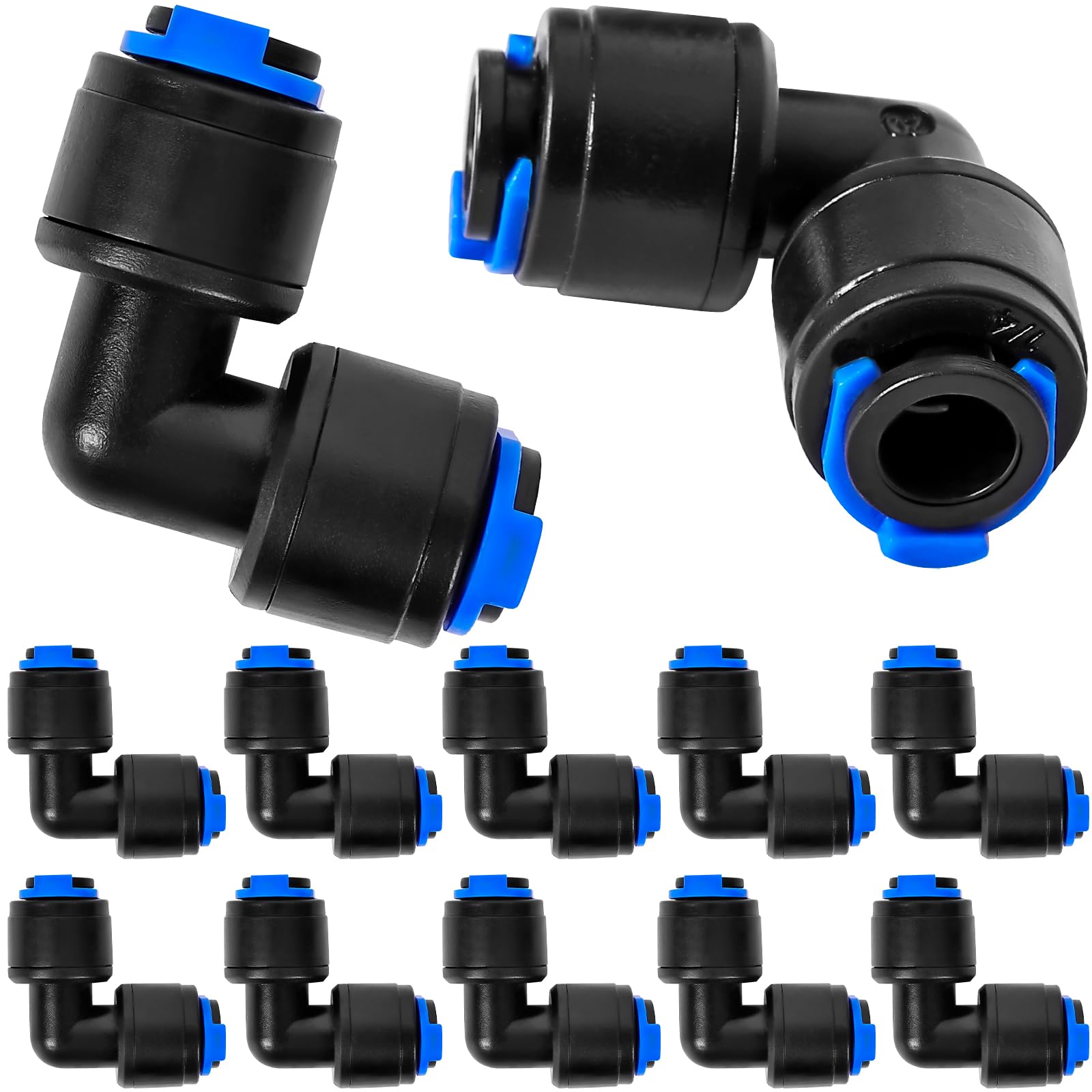 Photo 1 of 10 Pack 1/4" Universal 90 Degree Elbow Fitting, Quick Connect Universal Drip Irrigation Tubing Coupling Valve, Connector Locking Fitting for Sprinkler or Drip Irrigation System.