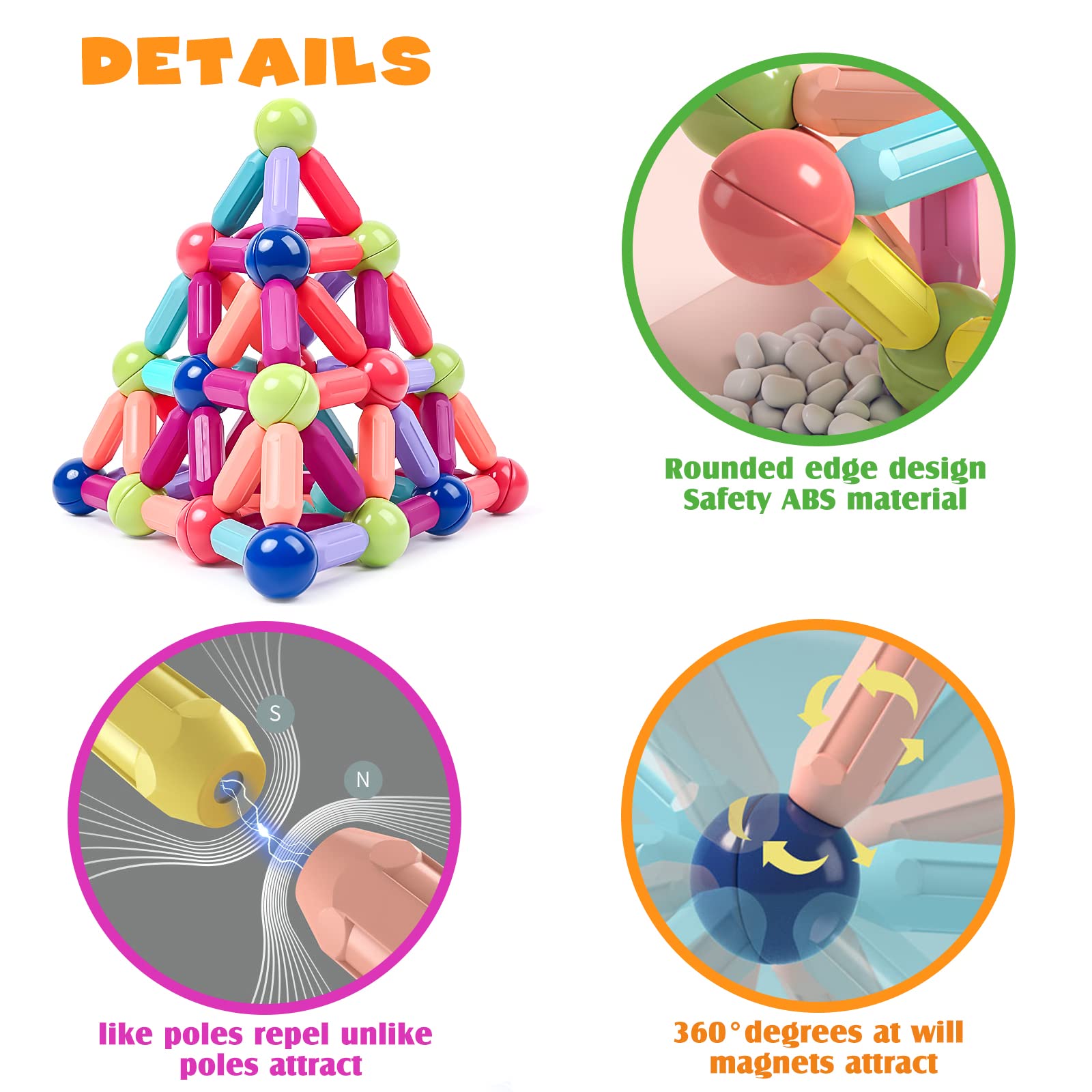 102 Pcs Building Blocks Toys, Magnetic Toys Building Sets, Magnets for Kids Toddlers Sensory Montessori Toys Age 3+, SETM Toy Preschool Learning Education Toy, Gifts for Girls Boys 3 4 5 6 Year Old